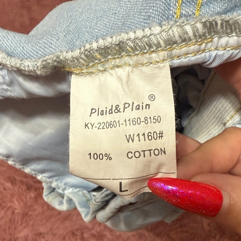 Stretch Ruffle Waist Light Blue Denim Women's Shorts - Picture 2 of 5